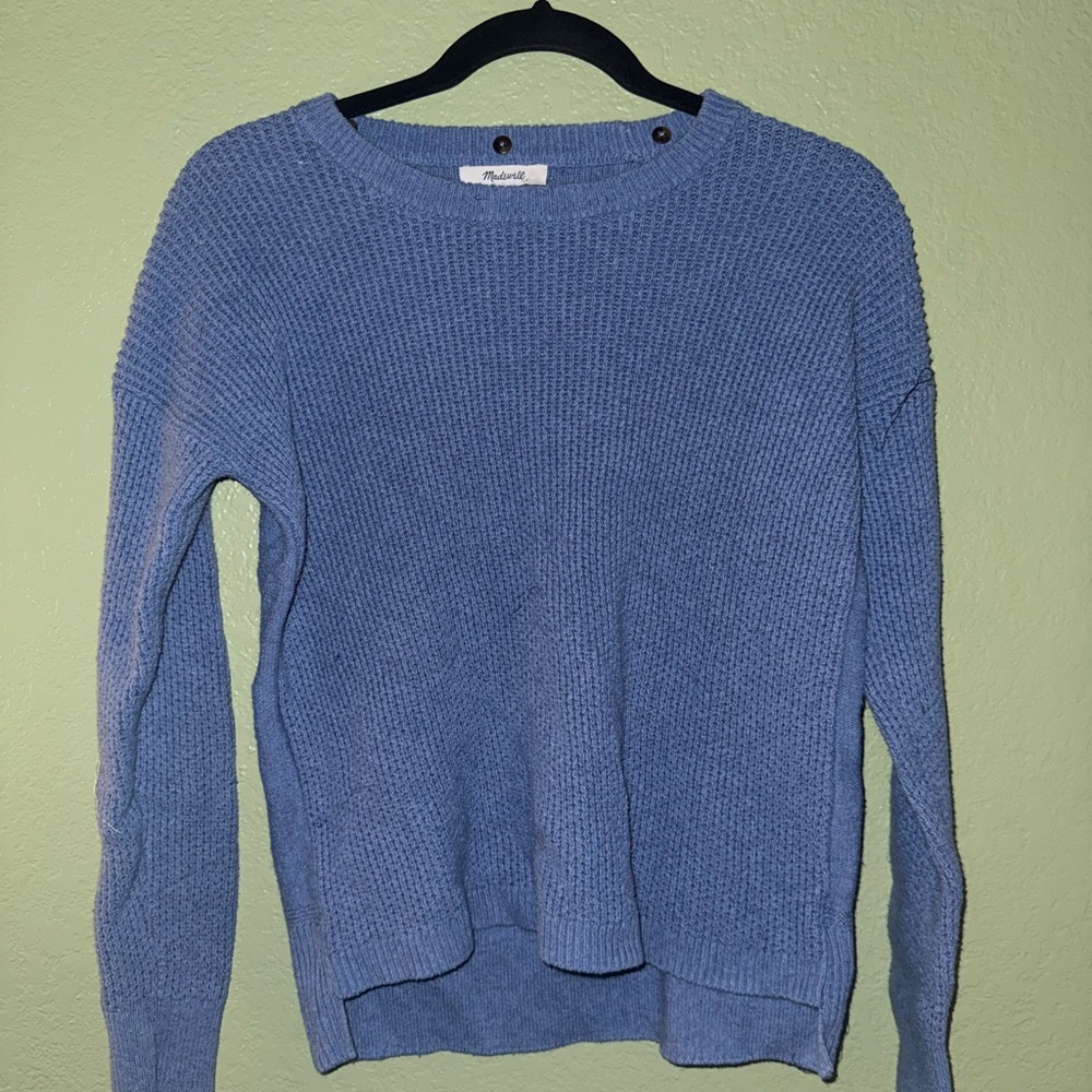 Madewell Blue Crew Neck Sweater with Ribbed Detailing